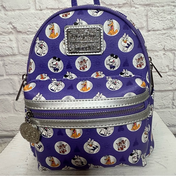 Loungefly Disney 100 Purple Mini Backpack with Character Print - Picture 6 of 16